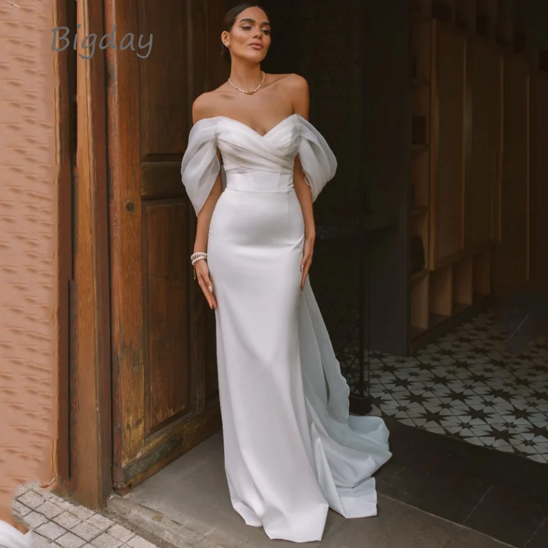 Vestido De Novia elegante De sirena con forma De corazón para mujer, vestido De Novia blanco con hombros descubiertos y espalda abierta, Vestidos De