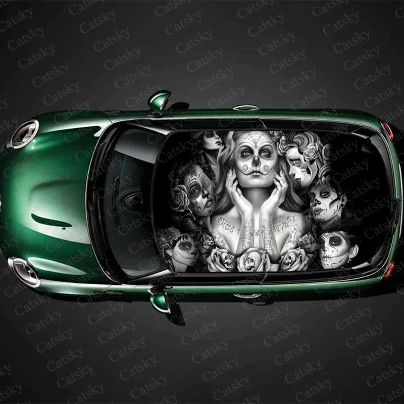 

Sugar Skull Car Roof Sticker Racing SUV Accessories Packaging Self-adhesive Painting PVC Custom Car Graphic Decal