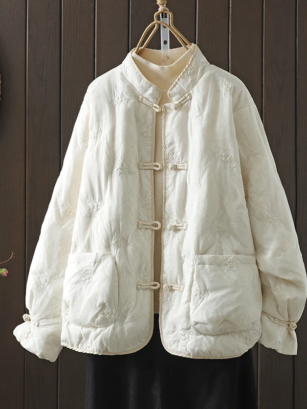جديد الصينية Sle فضفاضة عادية مطرزة القطن Jaet المرأة الخريف الشتاء Vintage معطف ملابس خارجية العرقية الفنية
