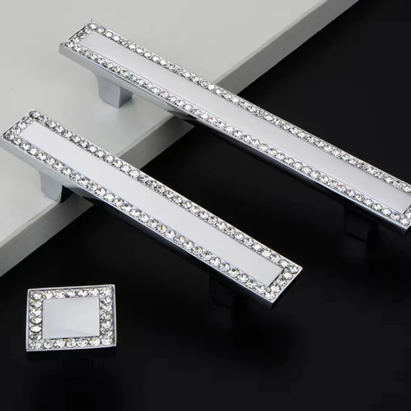 Zinklegierung Kristall-Diamant Möbeldekorationsknopf Gold Silber Küchenschrankgriff Schubladen-Kommode-Schrankknopf Türgriff – Detail 3