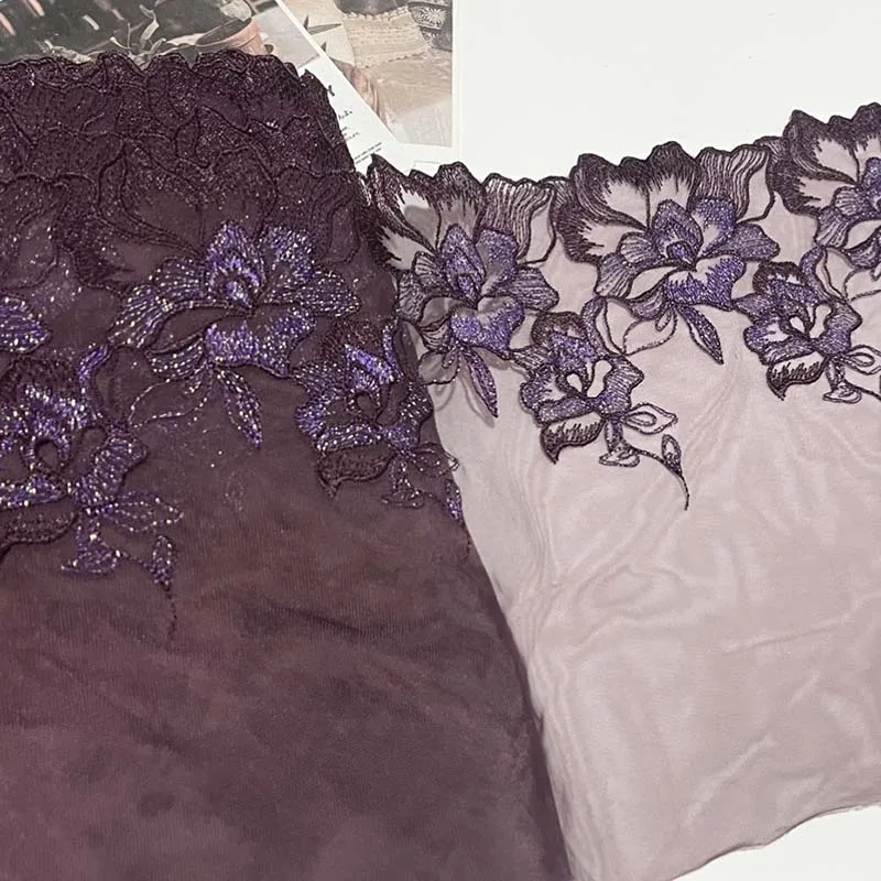 

15 ярдов кружевная ткань с вышивкой, мягкий серый, фиолетовый, тюль, кружевная отделка, серебряная нить для домашнего текстиля