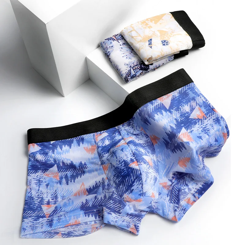

5PCSTrendy men's underwear with flat slits, ice silk ultra-thin, breathable in summer, individualistic and trendy, and summer fo