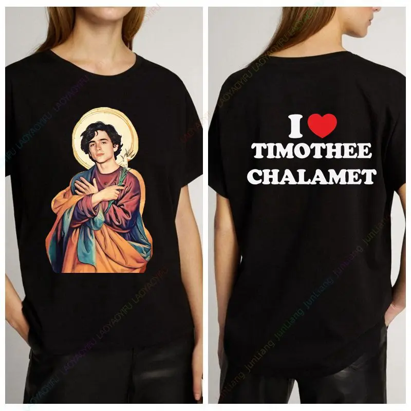 Timothee Chalamet Men's T-shirt Vintage Short Sleeve Round Neck 100% Cotton Y2K Harajuku Reversible Shirt