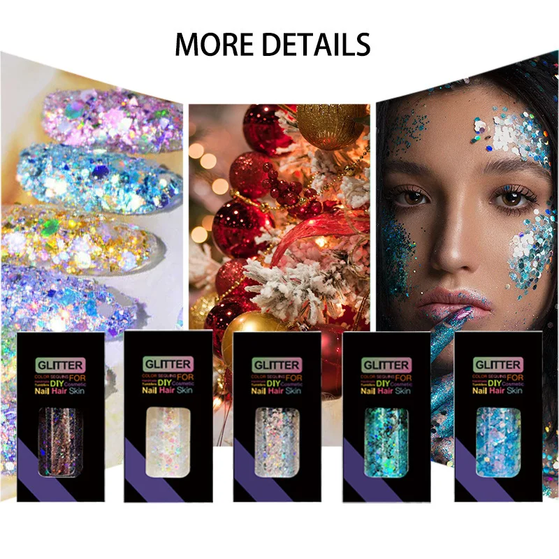 

Holographic Chunky Glitter Sequins 50g Mixed Size Laser Sparkle Flakes For DIY Nail Hair Skin Music Festival