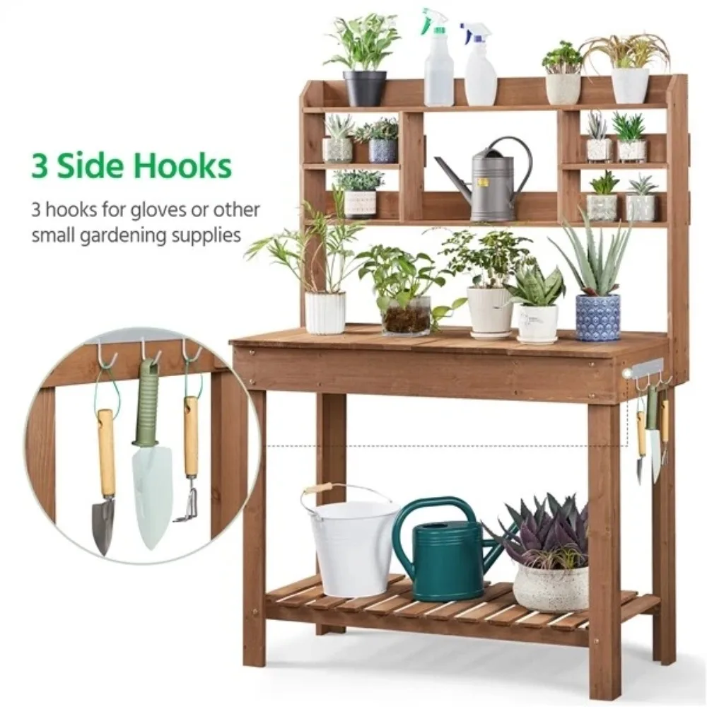 Potting Bench Table, Germination Table with Display Rack/ Storage Shelf/ Hanger