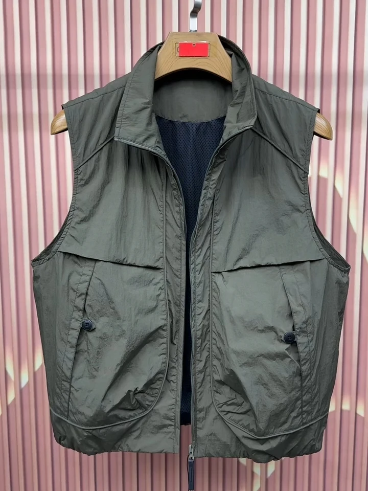 

Spring Autumn Men's New Loose Mesh Lined Stand Collar Vest Fashionable Versatile High End Feeling Handsome Regular Fit Zipper...