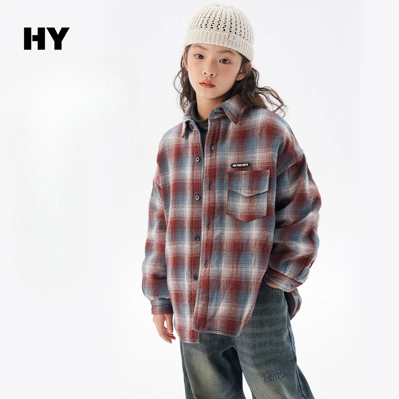 Girls Shirts 2024 Winter New Childrens Wear Korean Style Baby Girls Cotton Laminated Thick Warm Plaid Shirt Casual Simple Daily