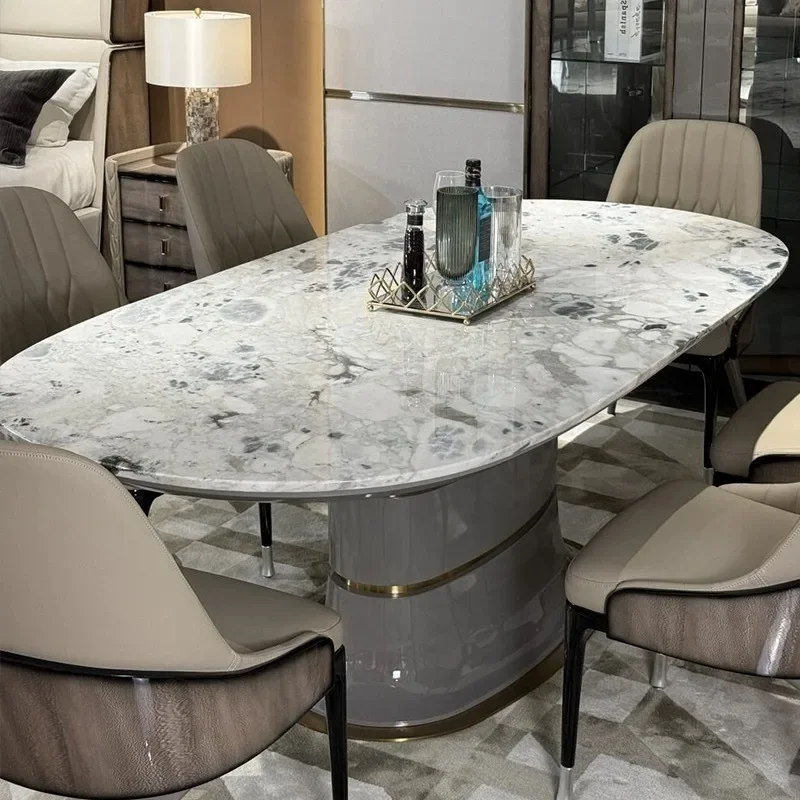 direct saleslight luxury designer creative marble oval dining table and chair combination