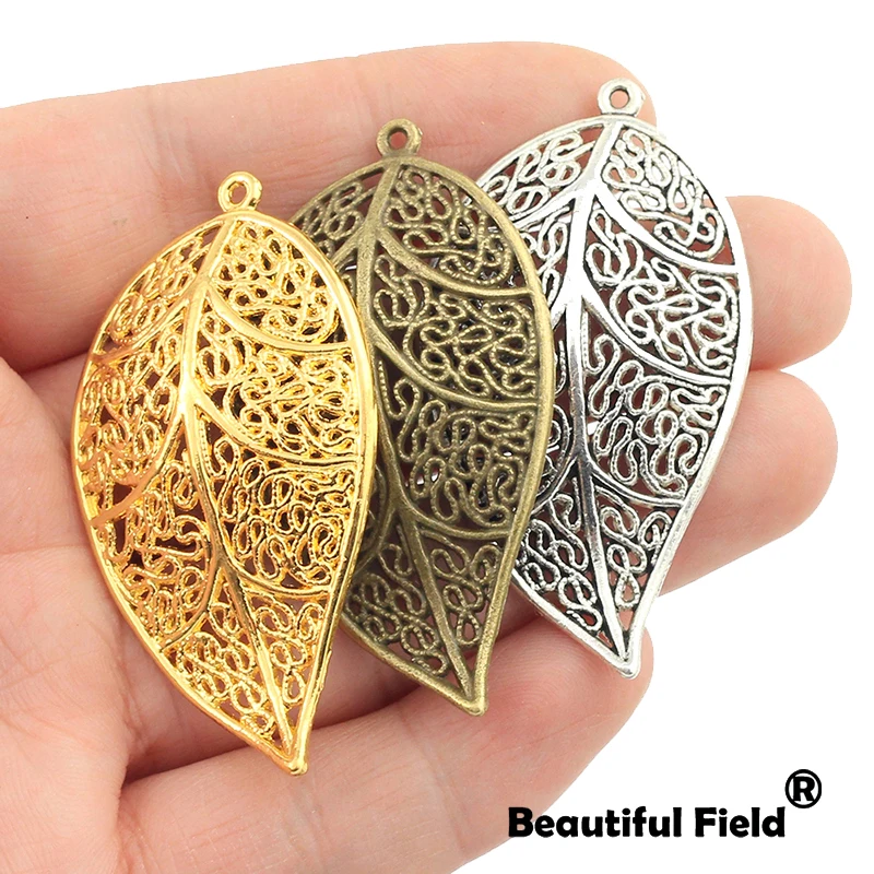 3pcs 57*31mm Antique Tibetan Silver Bronze Gold Plated Charms Pendants Bracelet Necklace Accessories Lovely Fashion Big Leaf A52