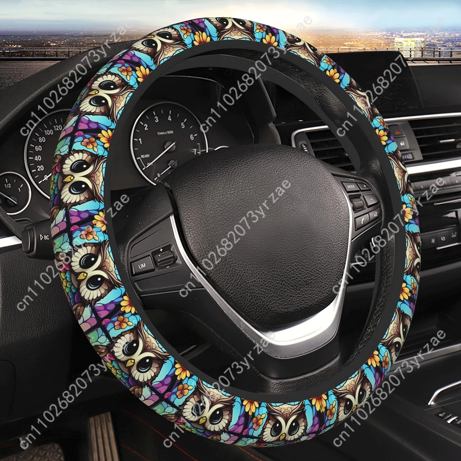 

Colorful Owl Car Steering Wheels Cover Universal Type Environmental Friendly Comfortablenon-slip Breathable Steering Wheel Wrap