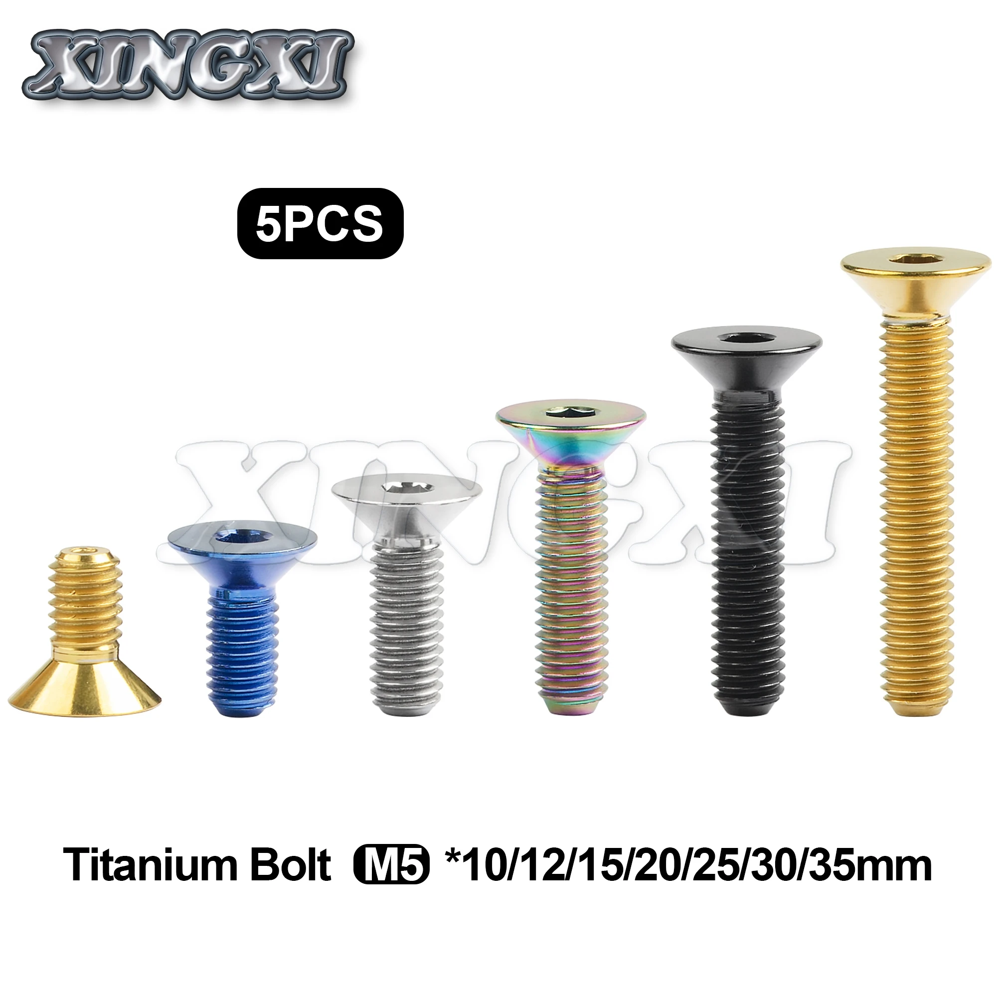 Xingxi 5Pcs Titanium Ti M5 x 10 12 15 20 25 30mm Allen Key Flat Countersunk Head Screw Bolts