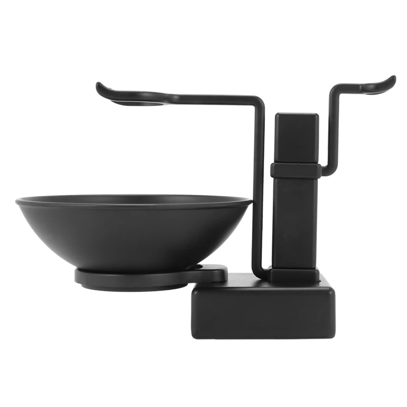 Bathroom Barber Men Metal Shaving Rack Stand Set - Shave Brush Holder Shelf + Soap Mug Cup Bowl Black