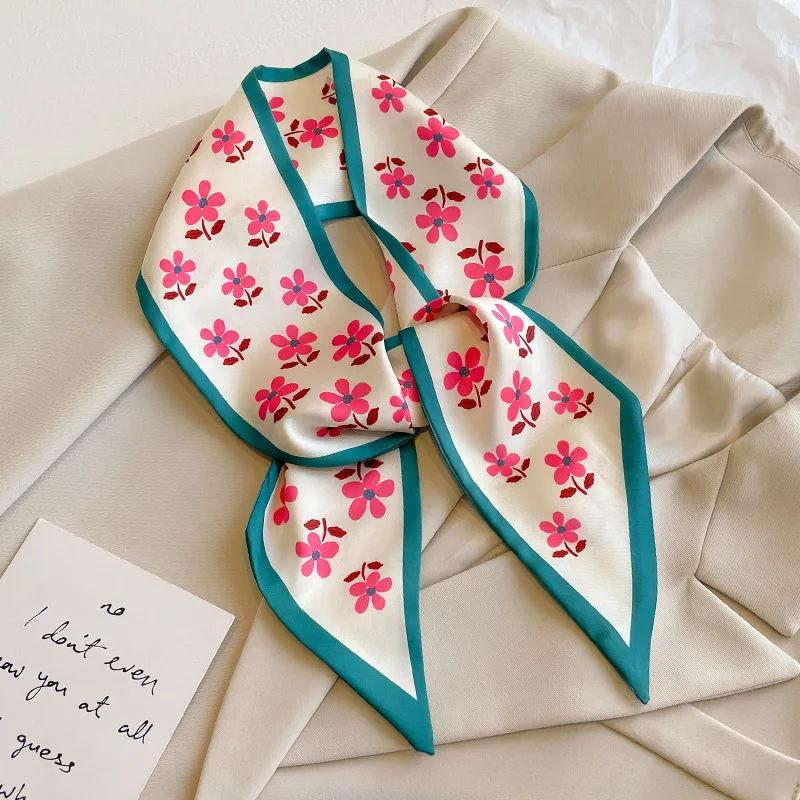 Silk Scarf Women Floral Printed Luxury Brand Handle Bag Ribbons Head Scarf Small Long Skinny Scarves Tie Female 2023