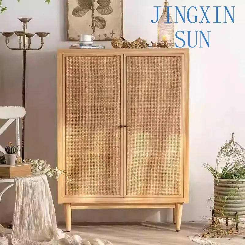 Simple rattan  Entry entrance shoe wabi-sandy wind rattan retro locker bucket  homest cabinet