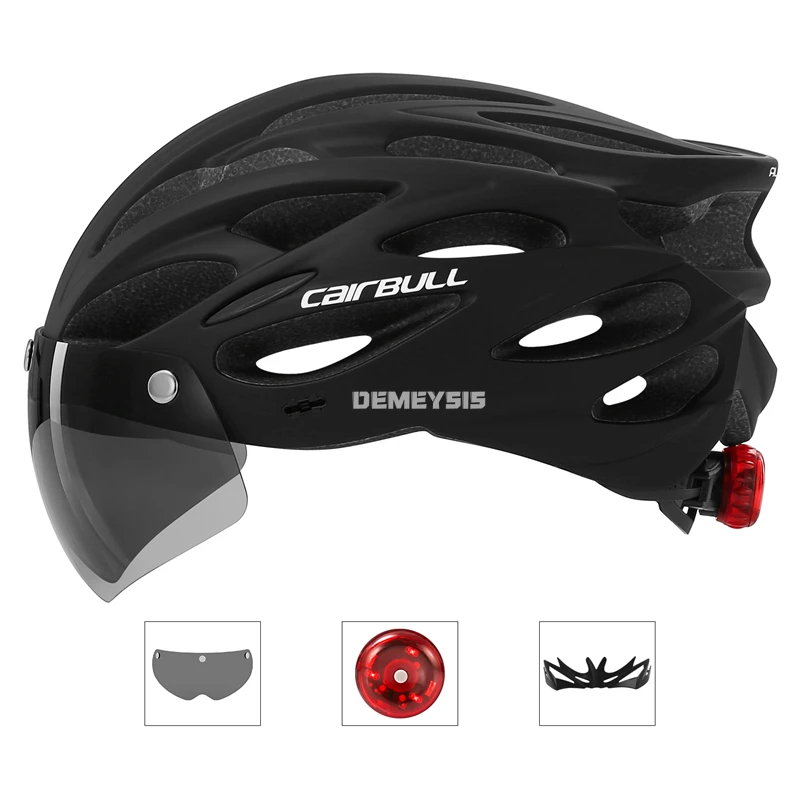 Ultralight Cycling Safety Helmet Outdoor Motorcycle Bicycle Taillight Helmet Removable Lens Visor Mountain Road Bike Helmet