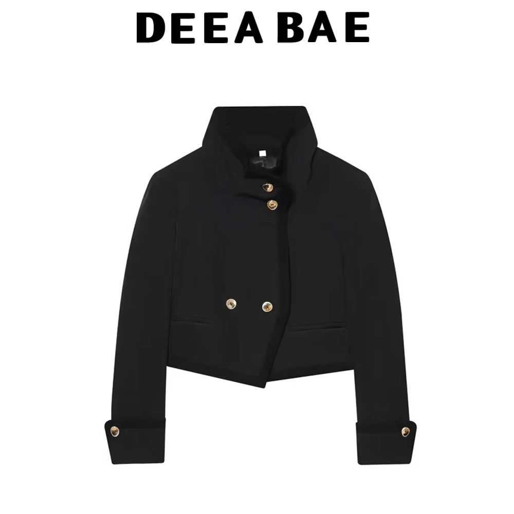 

DEEABAE 2025 Winter New Women's Clothing Style Versatile Long Sleeve High Collar Button up Short Coat