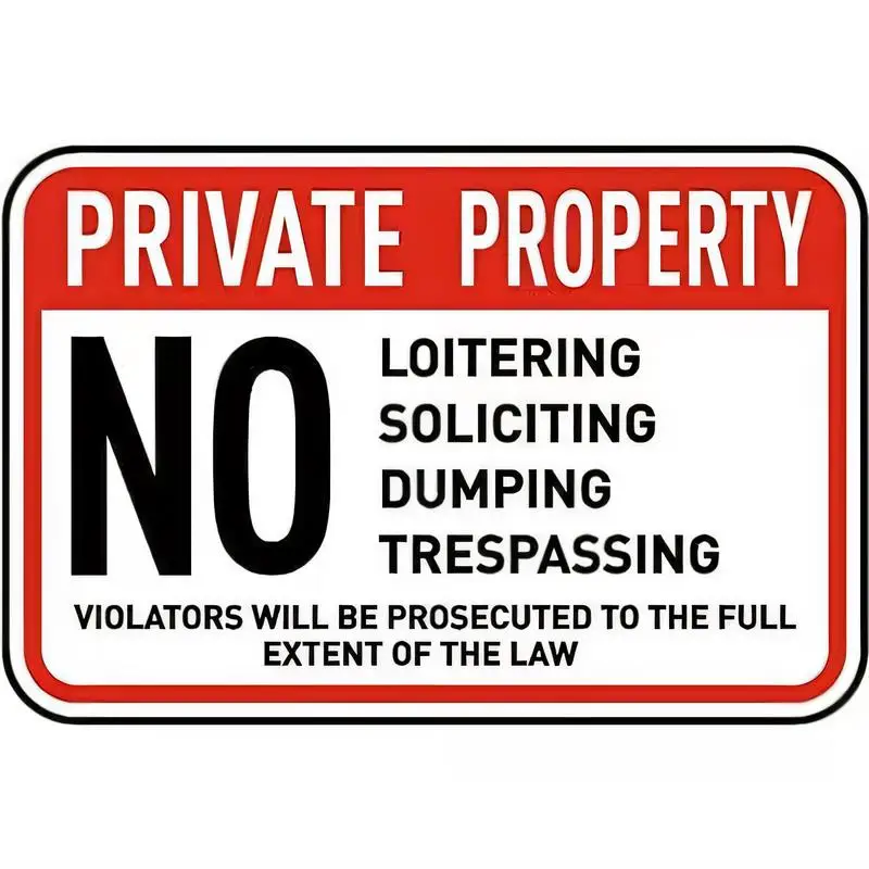 2D Flat Red & White Private Property Metal Sign - Iron Wall Art Prohibits Loitering/Soliciting/Dumping/Trespassing, Perfect for