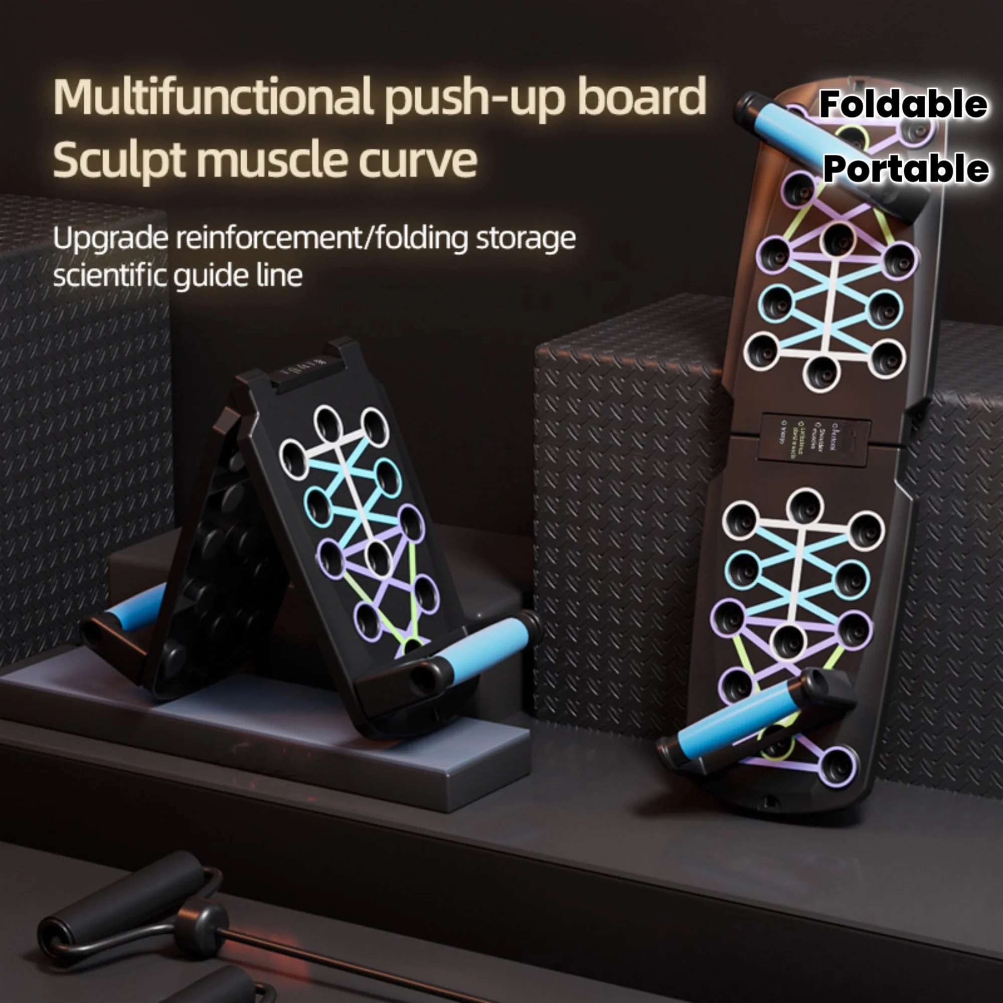 Portable Multi-Functional Push-Up Board, Trainer with Handle, Foldable Household Fitness Equipment for Both Men and Women