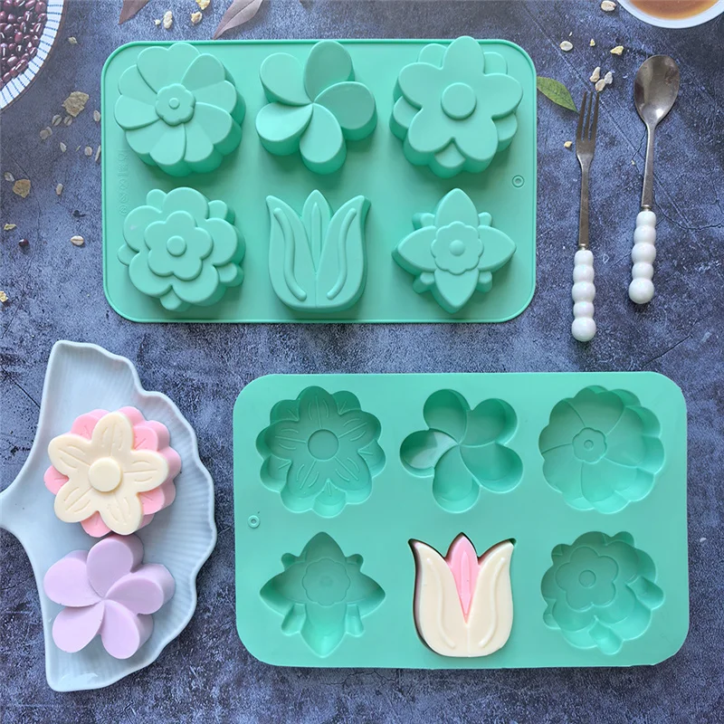6 even Various Flower Silicone Baking Mold 3D Chocolate Pudding Molds Cupcake Pan Cake DIY Muffin Kitchen Tools