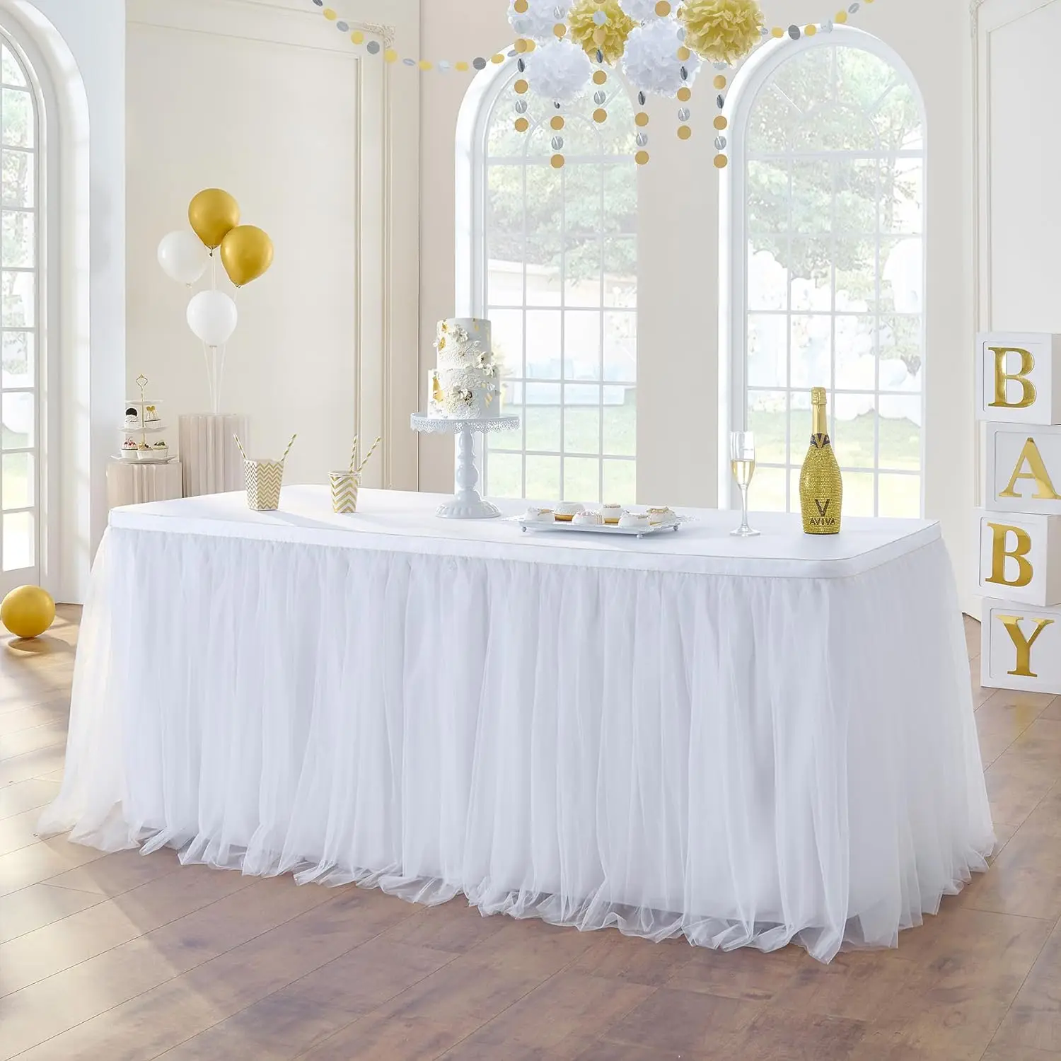 Table Skirts for Decorations Polyester Table Skirt Ruffle Tablecloth for Birthday Party Banquet Romantic Theme Party Wedding