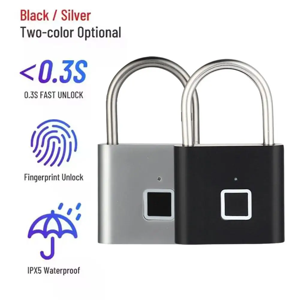 Smart Fingerprint Padlock Outdoor Waterproof Portable Charging Anti-Theft Digital Security Fingerprint Keyless USB Lock Pad P0R4