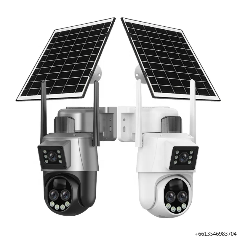 Solar 6MP Triple-lens CCTV Network Camera Outdoor Security Monitoring with 4G SIM 10X Optical Zoom PTZ Camera for Home Use
