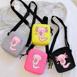 New Casual Outdoor Fashion Cute Axolotl Printed Zipper Shoulder Bag Kawaii Axolotl Zipper Mini Crossbody Messenger Bag