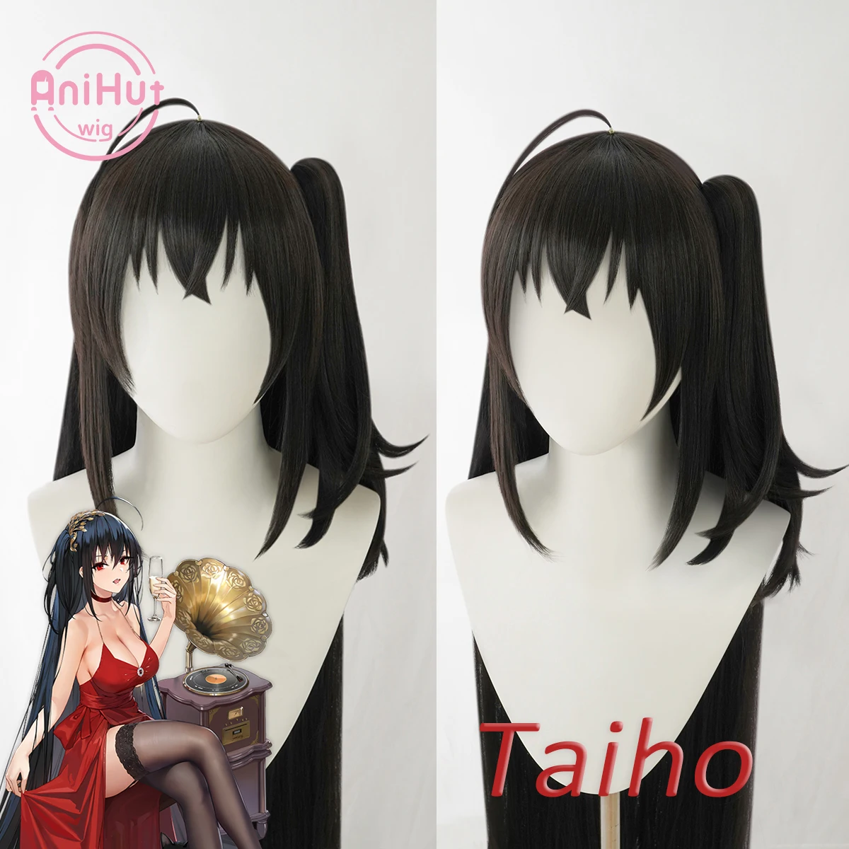 

【Anihut】Taiho Cosplay Wig Game Azur Lane Black Heat Resistant Synthetic Hair Taiho Cosplay