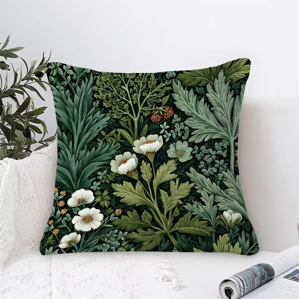 Dark Green Botanical Cottagecore Cushion Cover, Double Sided Soft Polyester 2D Print Pillow for Living Room Sofa Home Decor