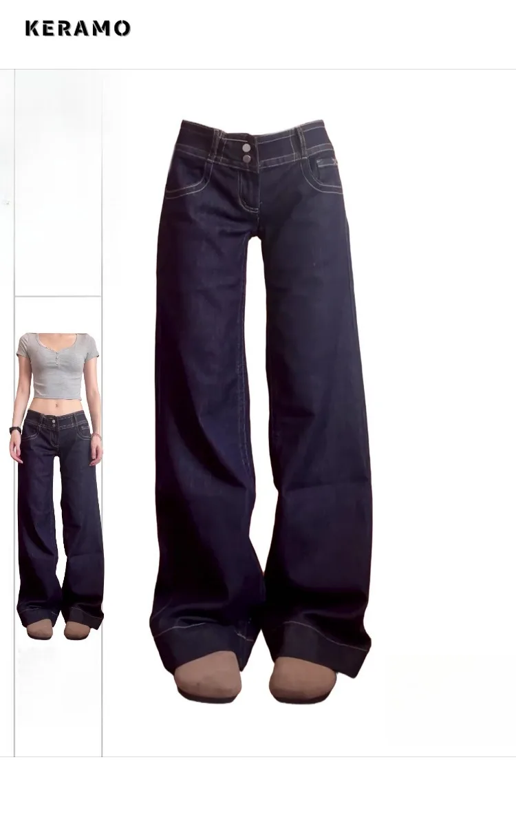 

Зима 2025 года, винтажные джинсы в эстетическом стиле, длинные джинсы, женские повседневные брюки в стиле Харадзюку, Y2K, мешковатые уличные джинсовые брюки в стиле панк