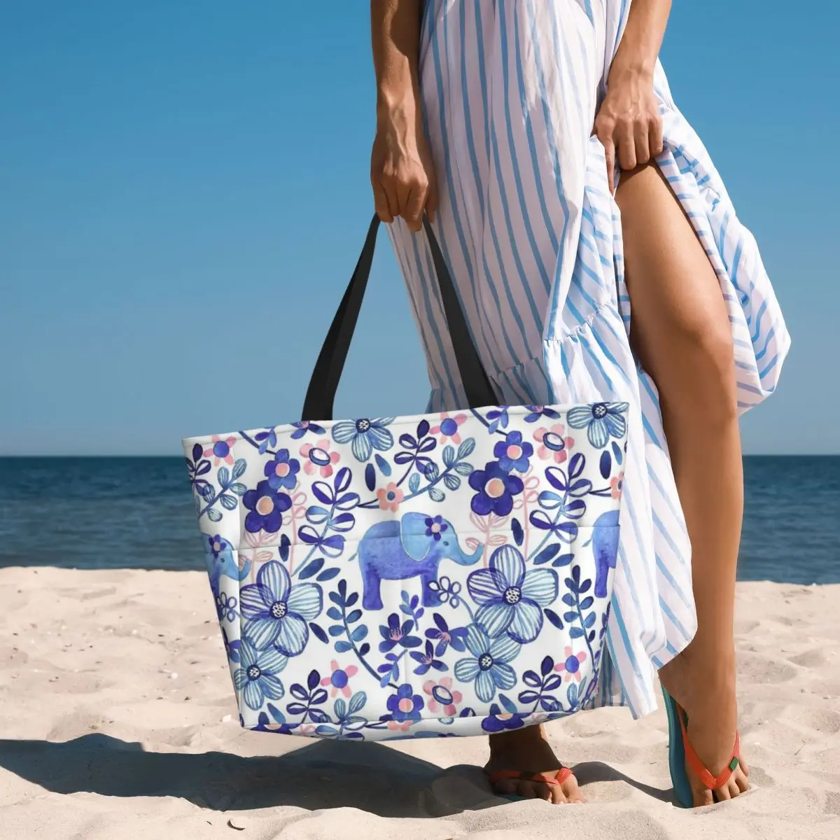 Saco de viagem de praia tipo elefante, cor branca e roxa, tote elegante e prático, presente de aniversário para diário