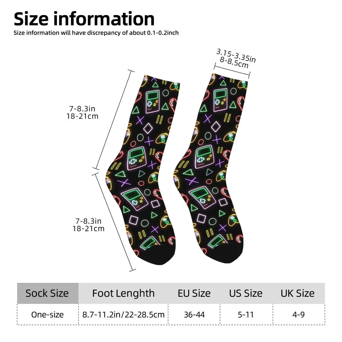 All Seasons Crew Stockings Gaming Machine Neon Colorful Pattern Socks Fashion Long Socks for Men Women Valentine's Day Gifts