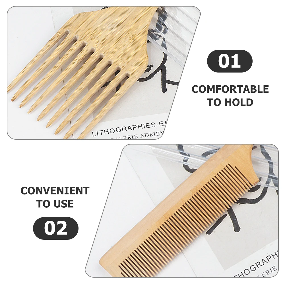 

Barber Combs Professional Bamboo and Wood Set Flat for Men Curly Hair Wide Tooth