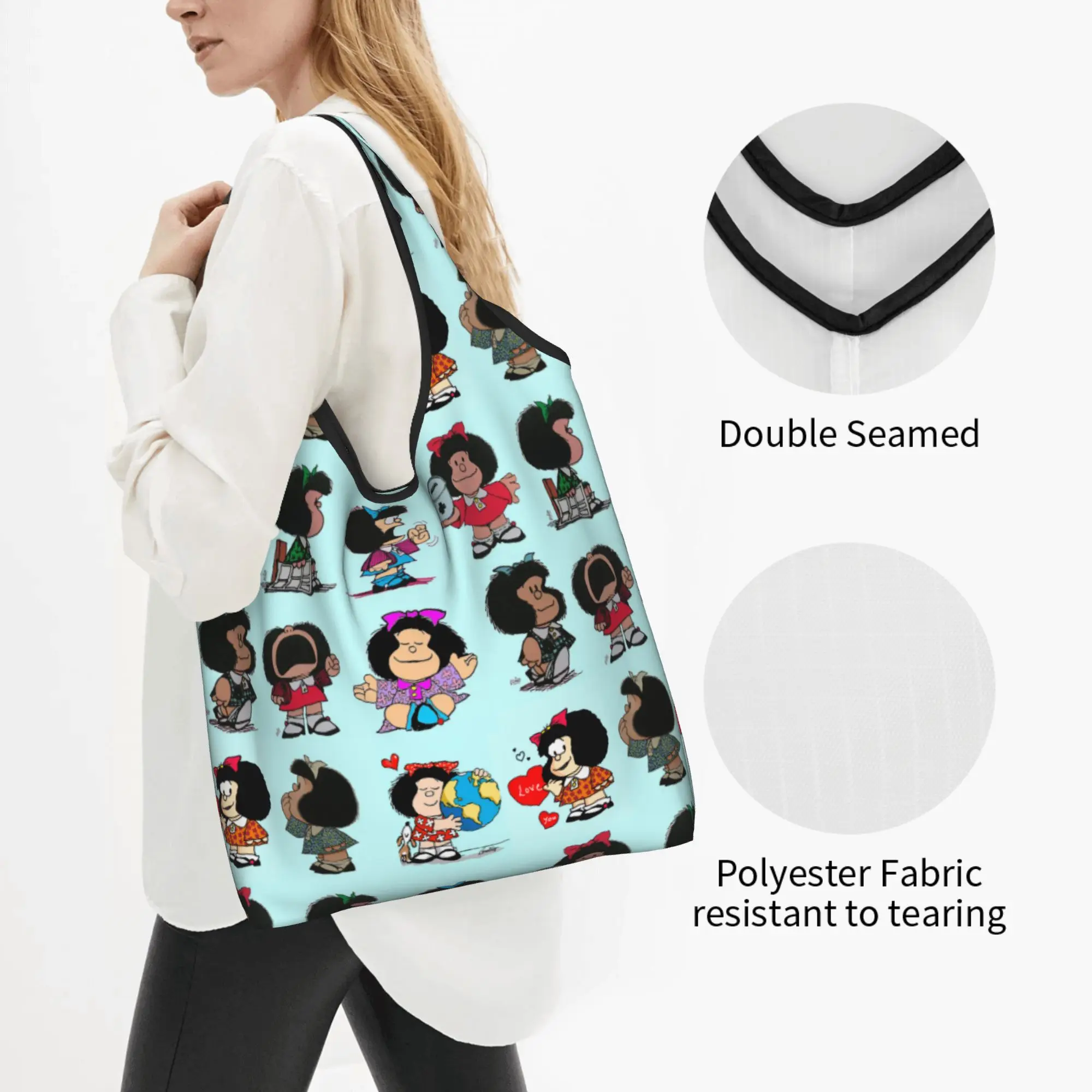 Funny Print Cartoon Mafalda Funny Meme Shopping Tote Bags Portable Shoulder Shopper  Handbag