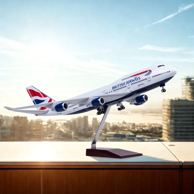 

47CM scale aircraft B747 British Airways Plastic model Resin Static miniature airplane kids toys Collection Gift Display