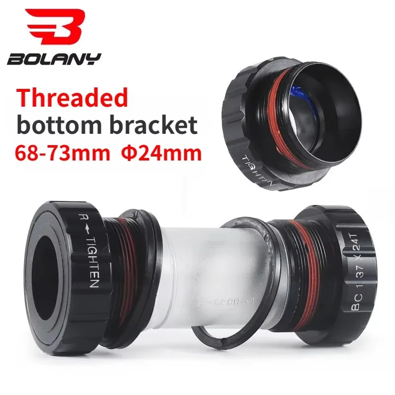 BOLANY Threaded Bottom Bracket Sealed Bearing 68-73mm Frame, 24mm Axle for Mountain Road Bicycle Accessories