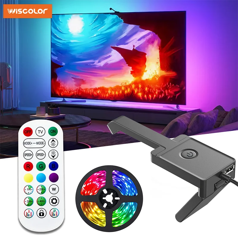 

Wiscolor RGBIC TV Backlight Strip lights with Color Picking Senor Music Sync APP Control For 55-65 inch TV Atmosphere Lighting