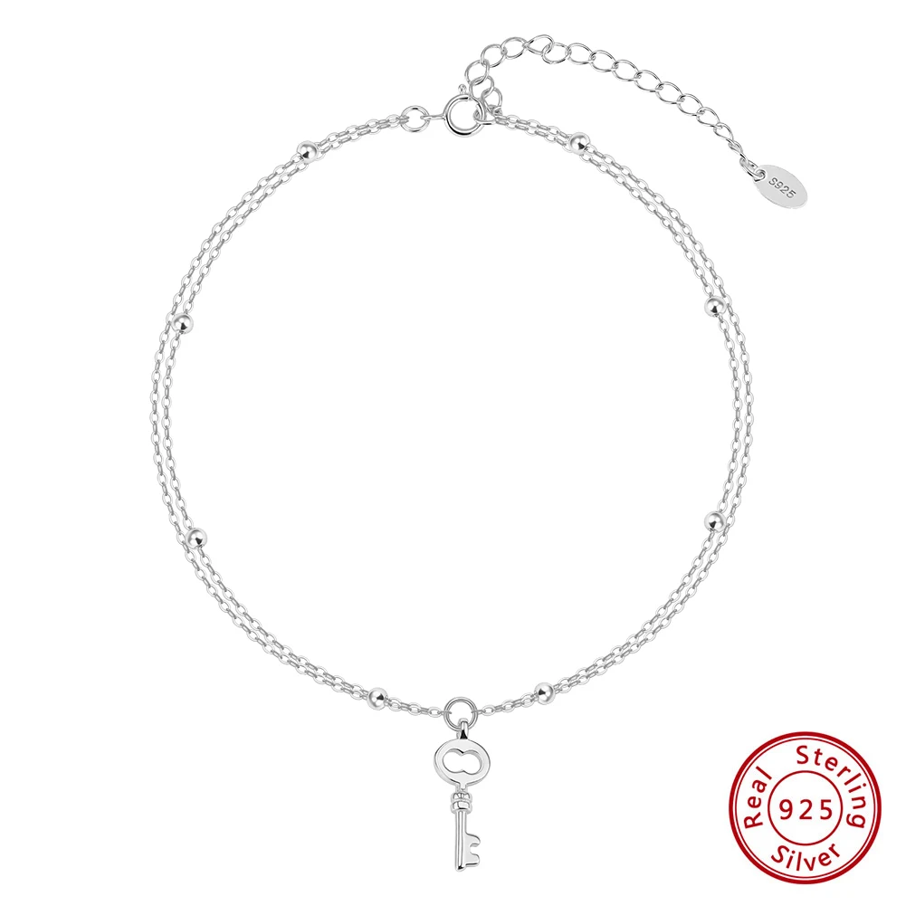 

KISS MANDY Chic 925 Sterling Silver Key Pendnat Chain Anklet for Women Gift New Design Foot Chain Summer Vocation Jewelry SA102
