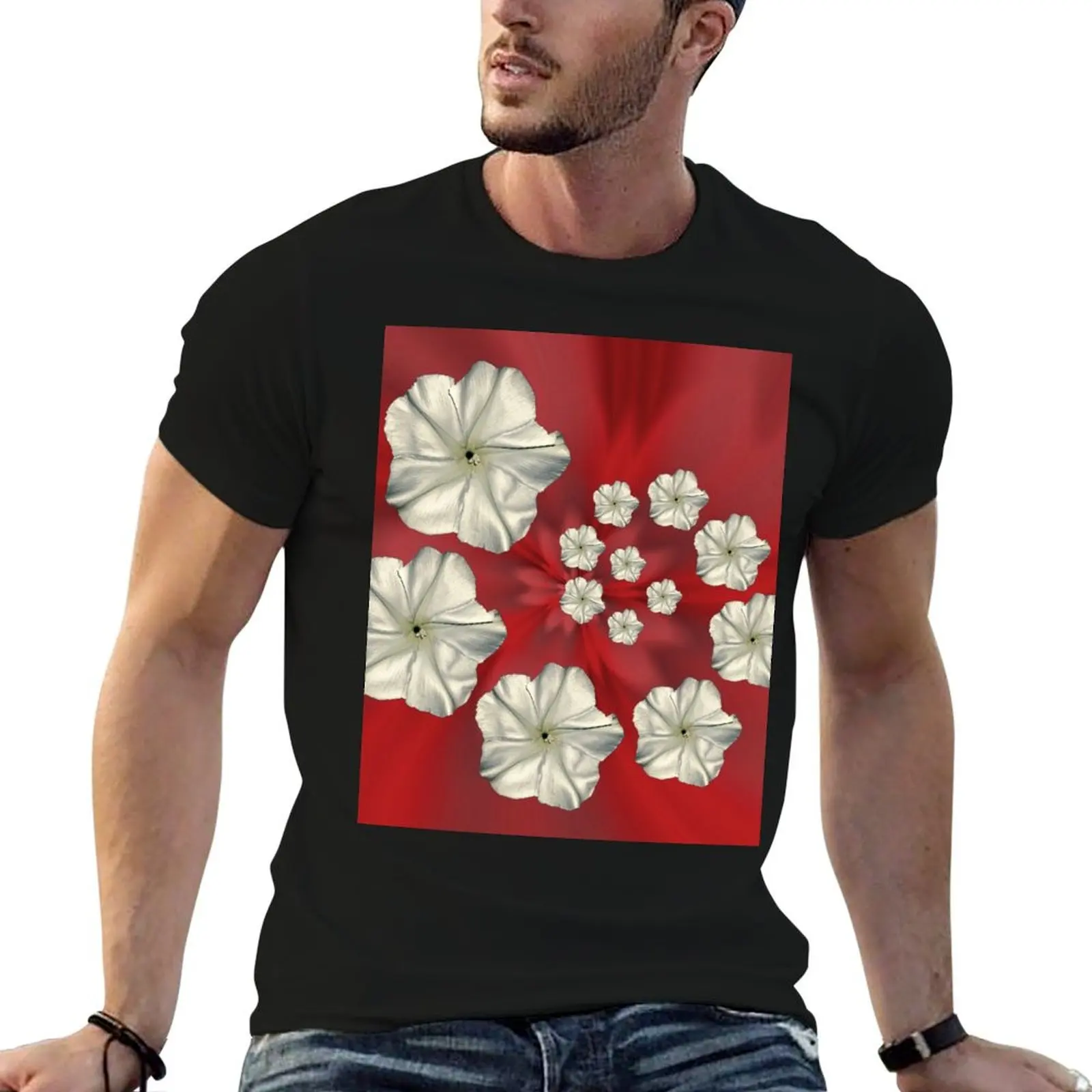Spiral Moon Flower Red Swirl T-Shirt Industrial Work Tee Shirt