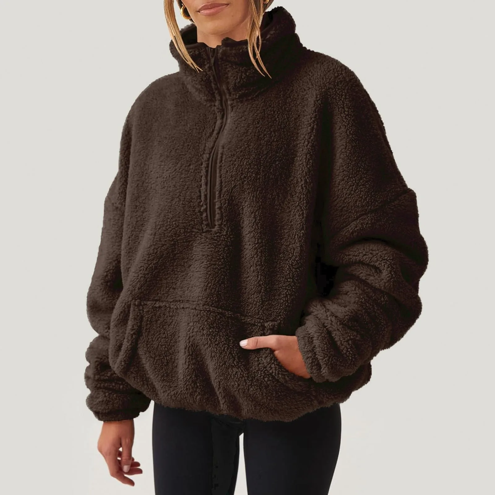 Sudadera de lana con cremallera para mujer, suéter de manga larga, ropa de invierno, bonita, informal, a la moda