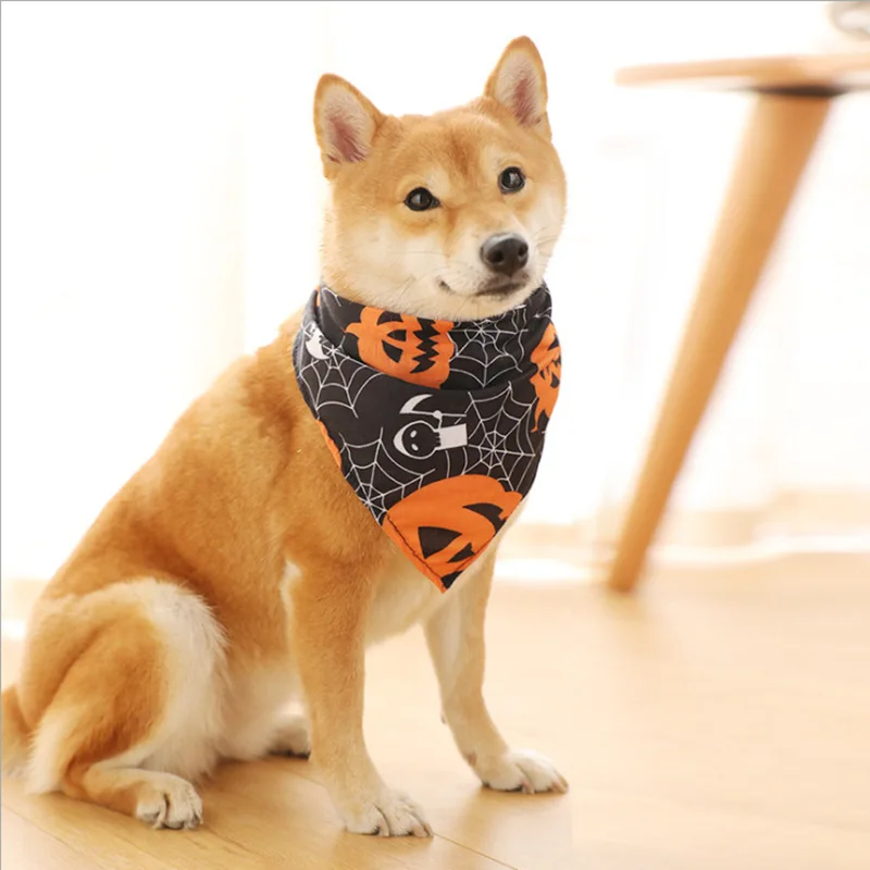 Halloween Pet Dog Cat Bandanas Holiday Scarf for Small Dog Pumpkin Print Puppy Bibs Pets Dog Grooming Accessories Supplies