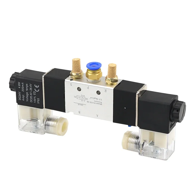 Yüksek Kaliteli Solenoid Valf 220V Pnömatik 4V220-08 Hava 5 yollu 2 Pozisyon 1/4quot Bobin Alaşımı Dahili DC 12V DC 24V AC110V