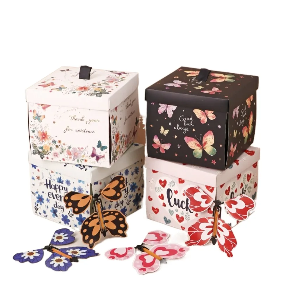 Caja de regalo de mariposa voladora Multicolor, 4 Uds., mariposas, expansión automática, caja de regalo explosiva, caja de regalo de papel