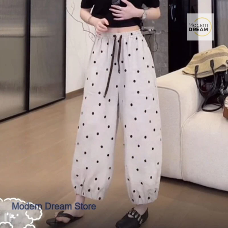 

French plus-size polka-dot harem pants women's summer fashion thin loose slim casual nine-point bloomers quick-drying sweatpants