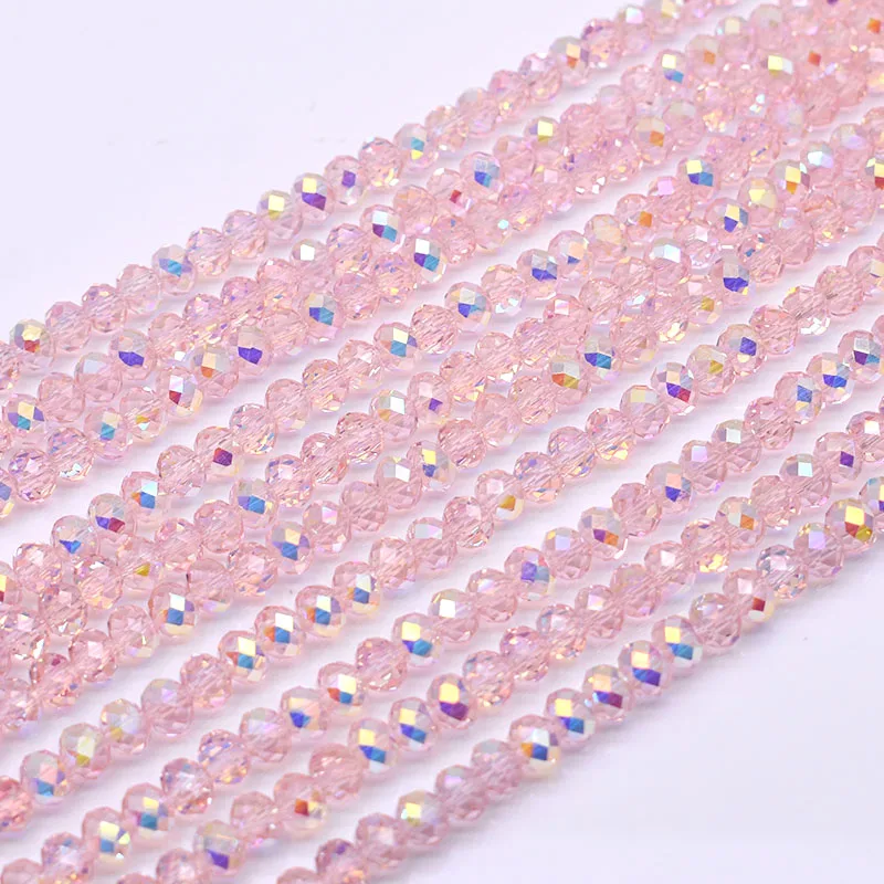 100% ORIGINAL Pink Crystal Glass Beads New AB Color Rondelle Crystal Beads Faceted Loose Spacer Beads For Jewelry Making DIY