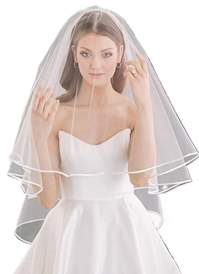 

2 Tier Ribbon Edging Elegant Wedding Veil with Comb 2025