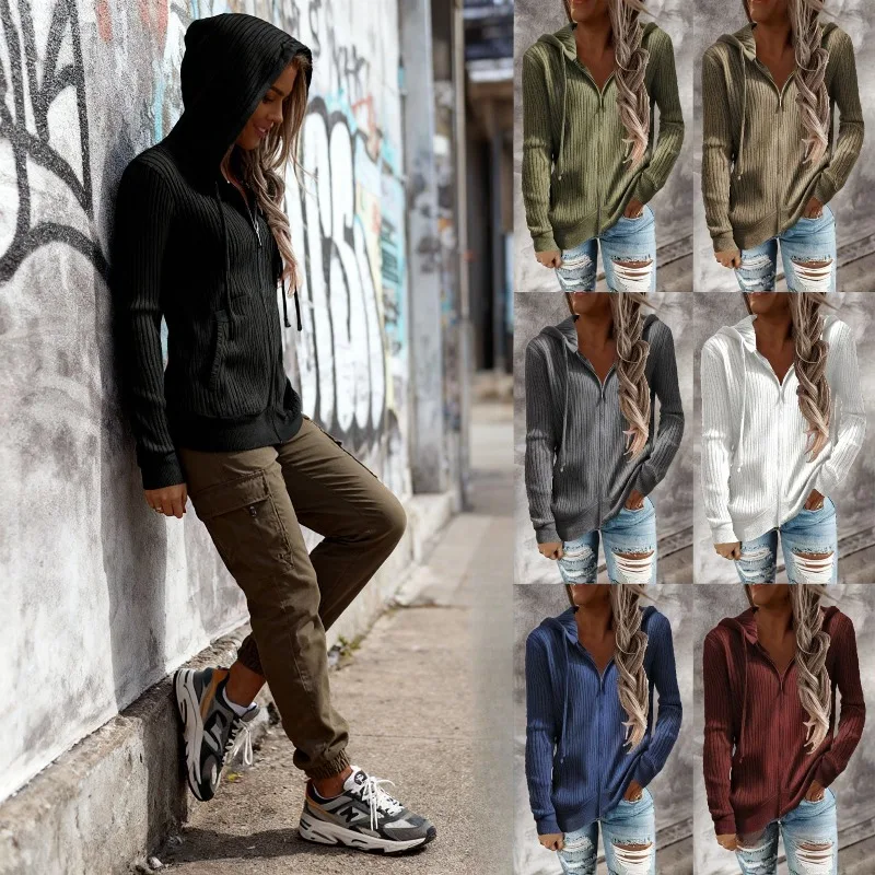 2025 automne/hiver nouveau épaissi sweat à capuche décontracté pull en tricot ample fermeture éclair à manches longues Cardigan à capuche pour les femmes