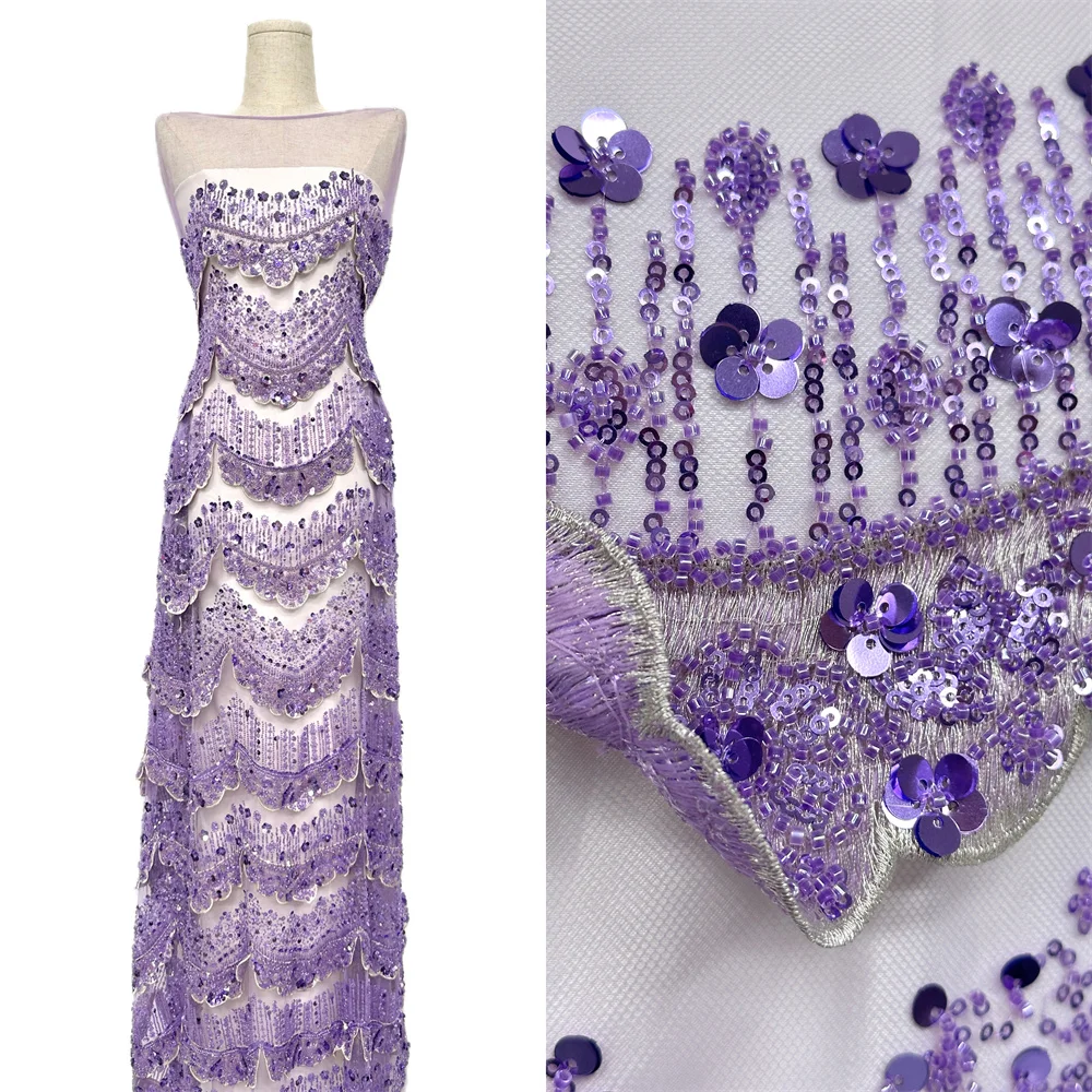 

Emerald Luxury African Beaded Lace Fabric 2025 Newest Nigerian French Sequins Tulle Lace Fabric for Party Dress Sewing 5 Yards