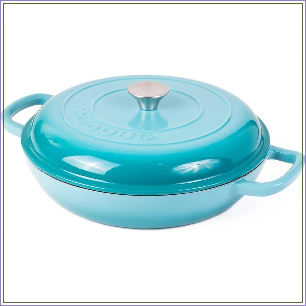 

Non Stick Cast Iron Casserole with Lid – Oven Safe to 500°F – Enamelled Dutch Oven Pot, 3.7 Quart, Blue