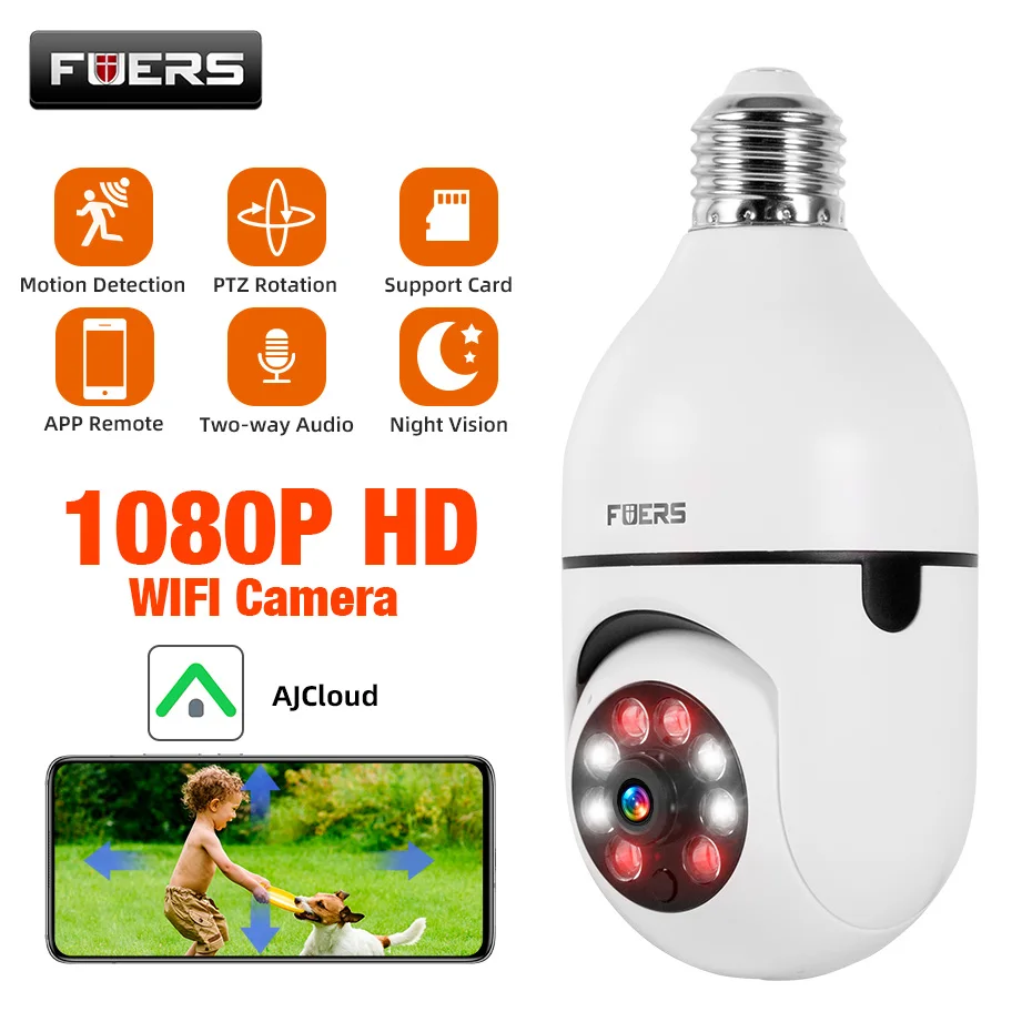 

Light Bulb Security Camera 2MP Security Cameras Wireless Outdoor 360° PTZ AI Cameras For Home Security With Color Night Vision